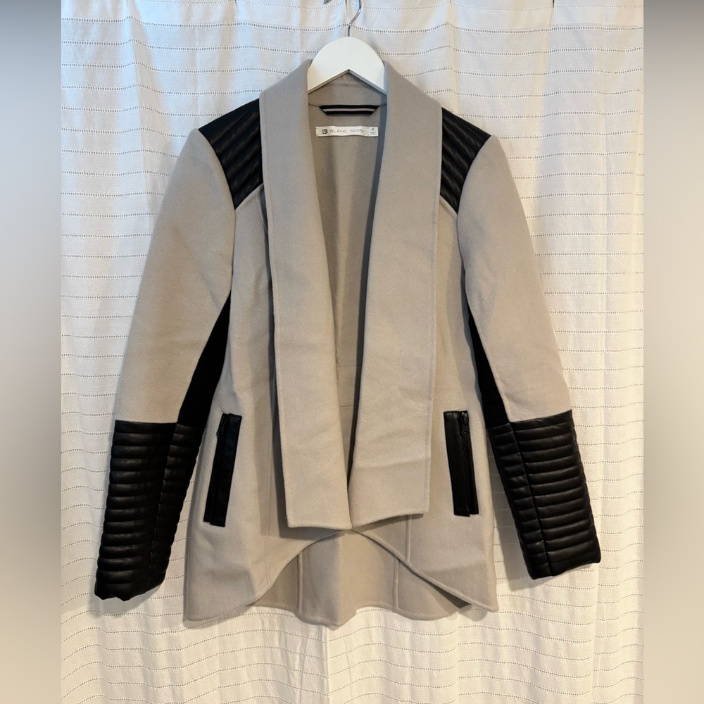 Blanc Noir Draped Tech Wool Coat Blazer Gray/Black 100% Wool Size Medium - Picture 3 of 11